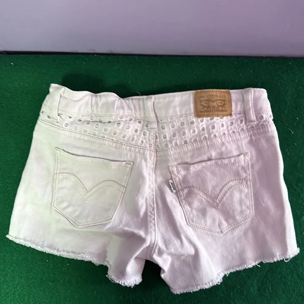 Levi’s Girl's White Shorty Shorts Size 8 Denim Cutoff Summer Casual